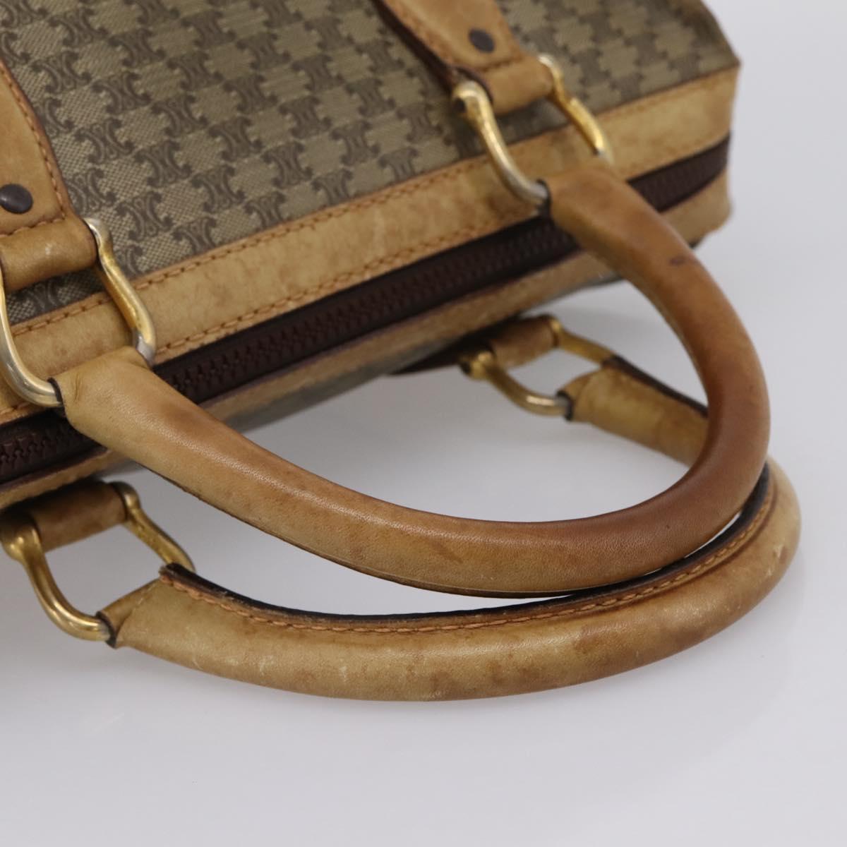 CELINE Macadam Hand Bag PVC Leather Beige Gold Tone Auth 200348