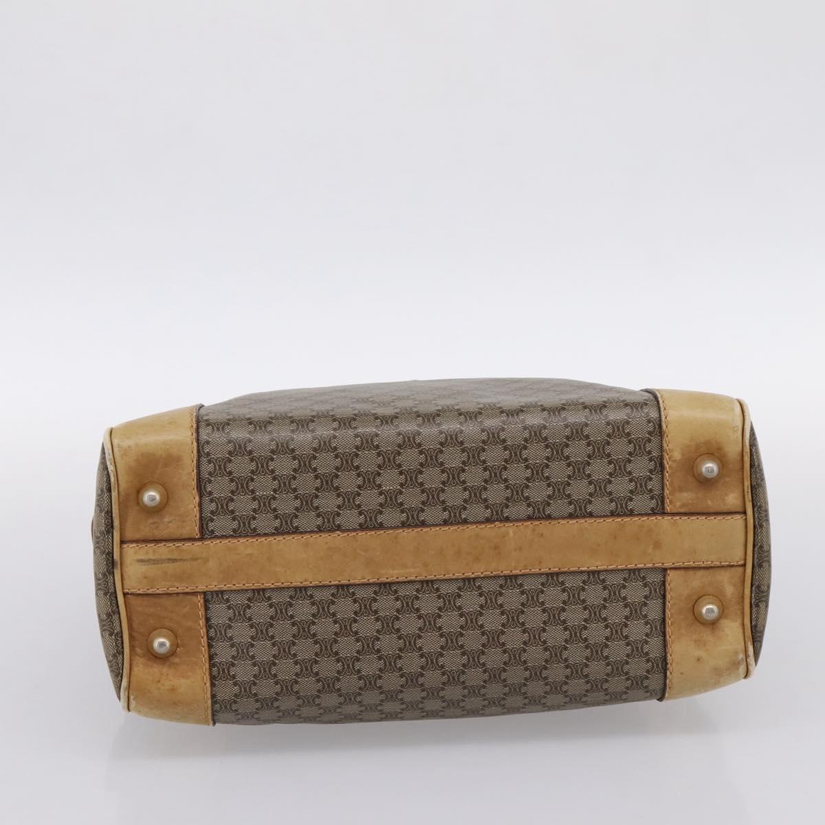 CELINE Macadam Hand Bag PVC Leather Beige Gold Tone Auth 200348