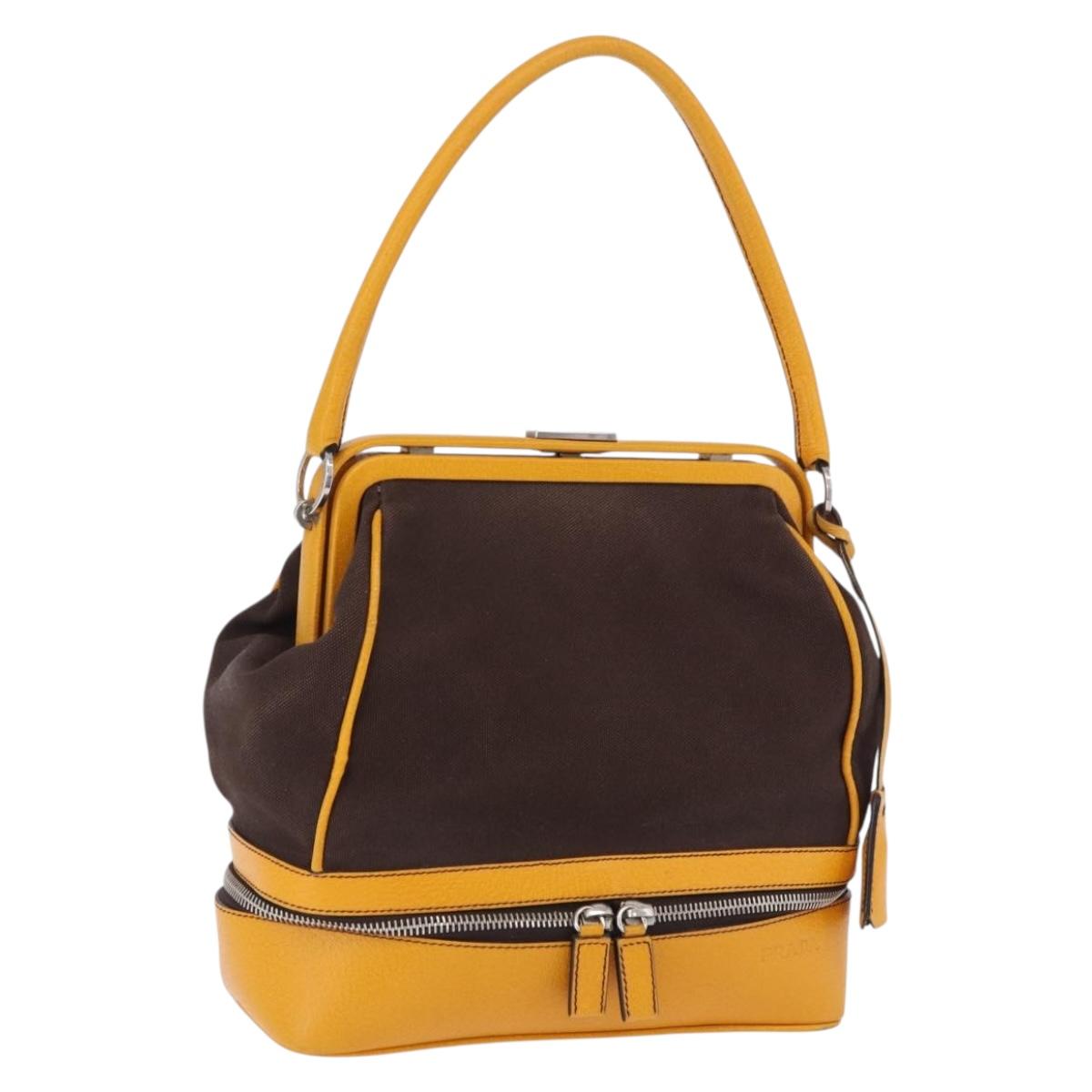 PRADA Hand Bag Leather Brown Yellow Auth 200351A