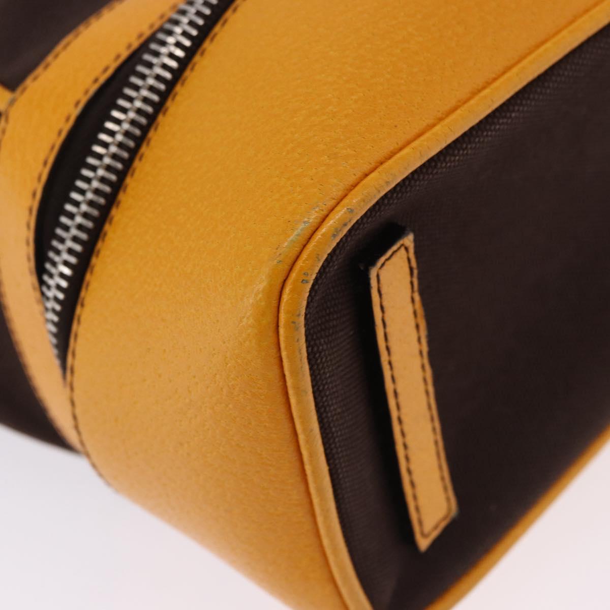 PRADA Hand Bag Leather Brown Yellow Auth 200351A