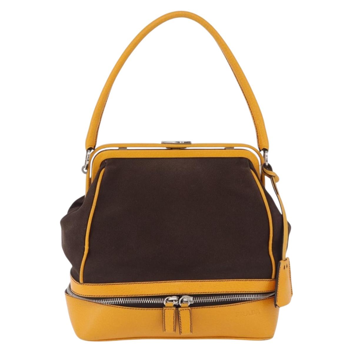 PRADA Hand Bag Leather Brown Yellow Auth 200351A