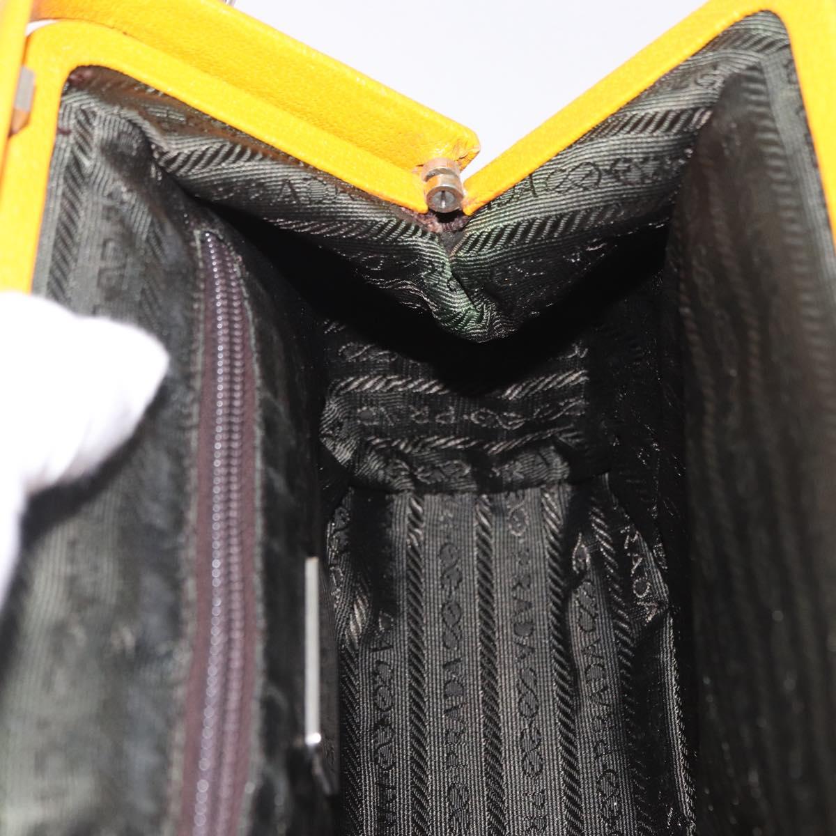 PRADA Hand Bag Leather Brown Yellow Auth 200351A