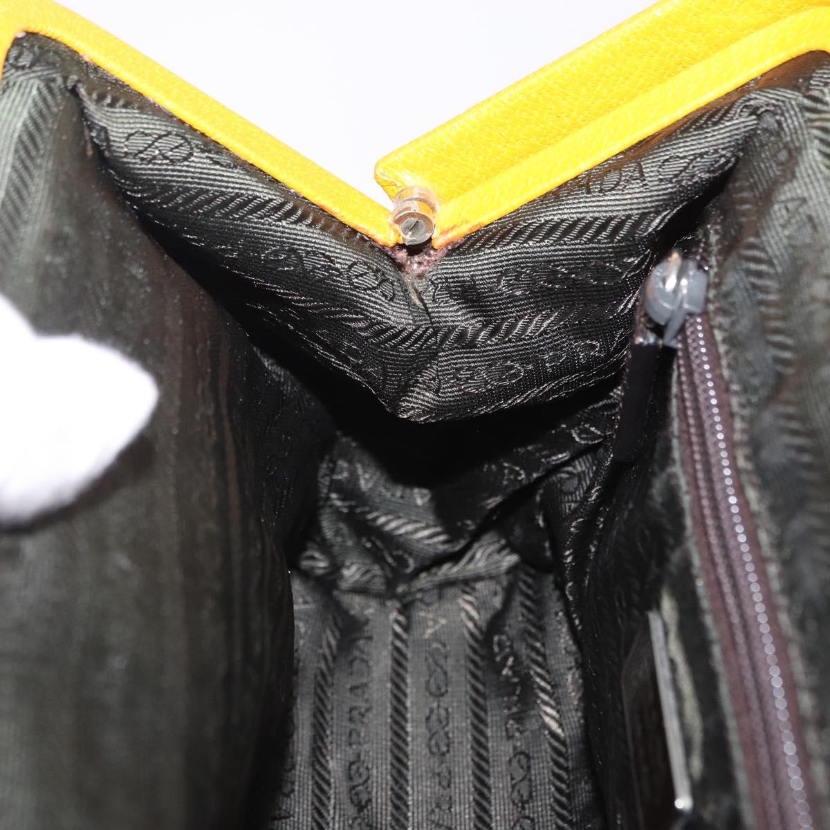 PRADA Hand Bag Leather Brown Yellow Auth 200351A