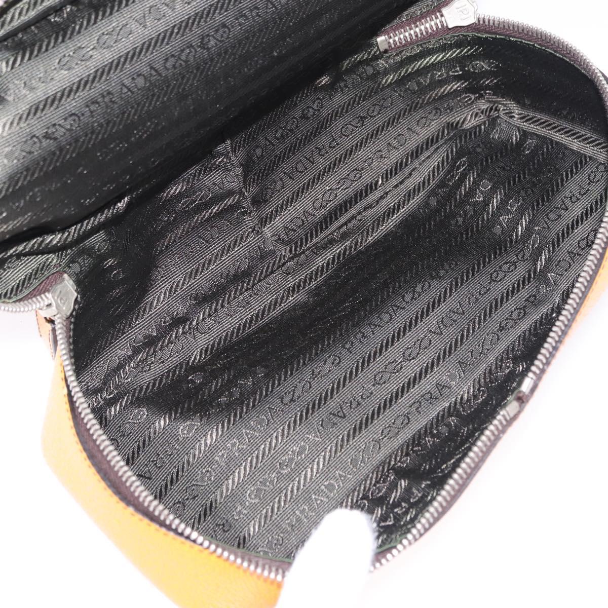 PRADA Hand Bag Leather Brown Yellow Auth 200351A
