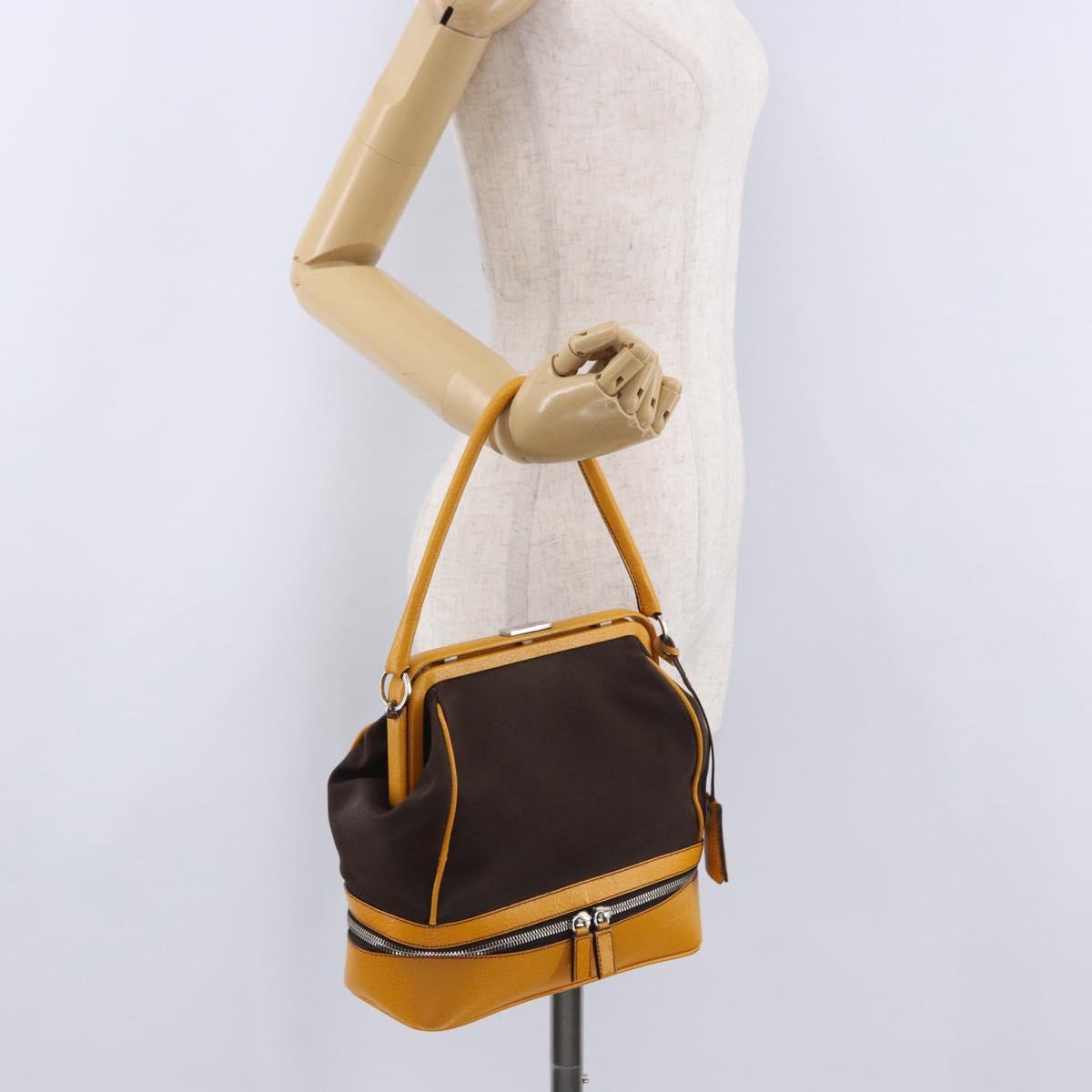 PRADA Hand Bag Leather Brown Yellow Auth 200351A