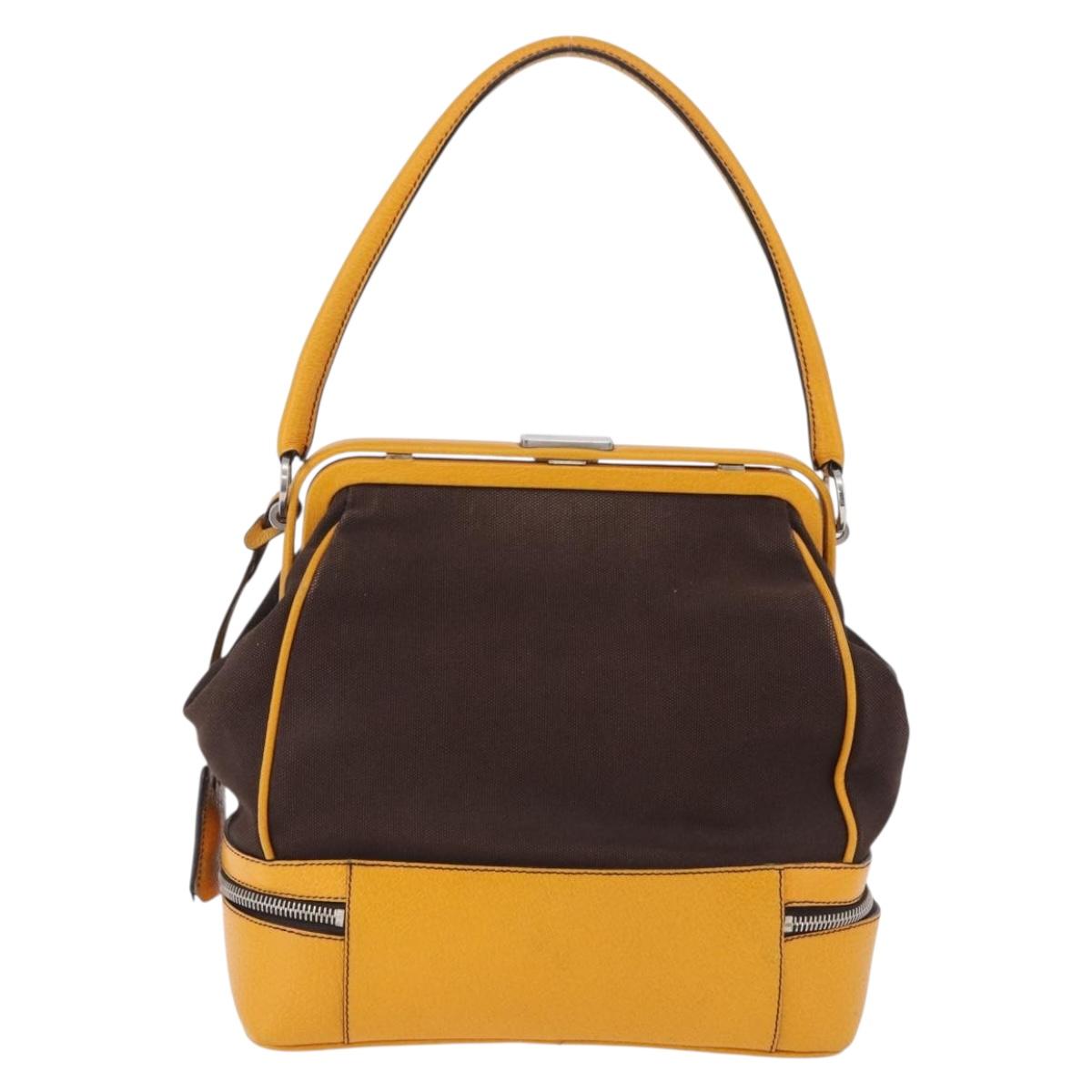 PRADA Hand Bag Leather Brown Yellow Auth 200351A