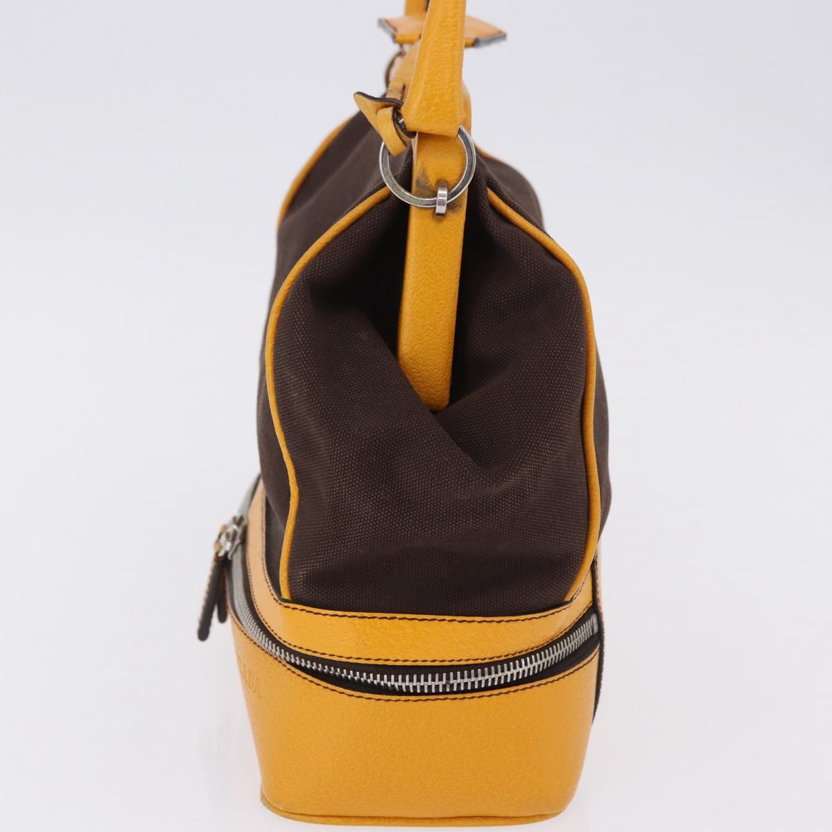 PRADA Hand Bag Leather Brown Yellow Auth 200351A