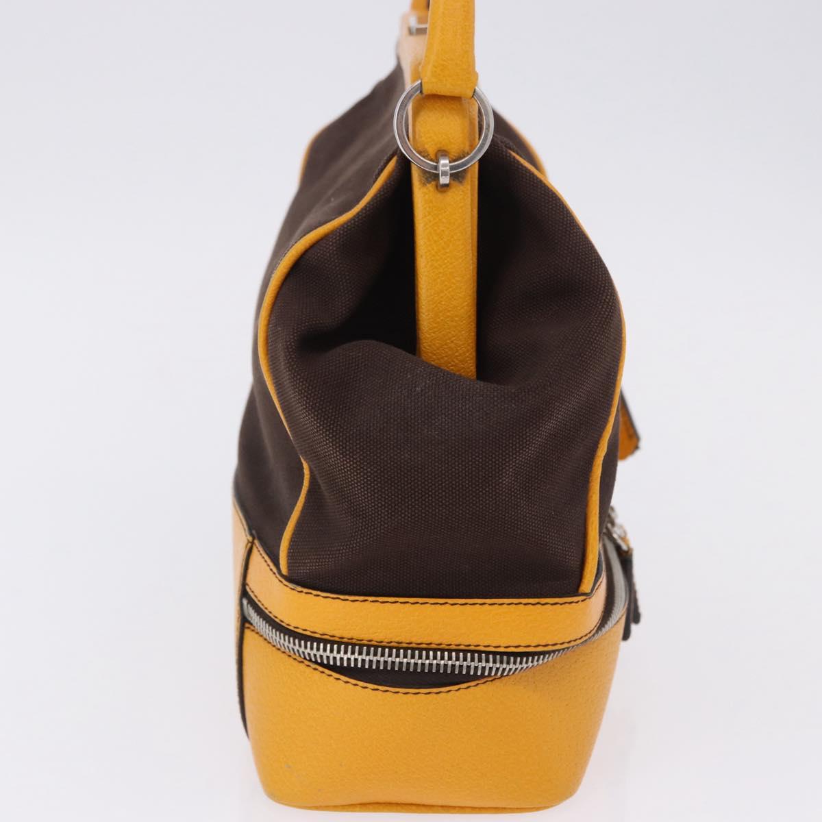 PRADA Hand Bag Leather Brown Yellow Auth 200351A
