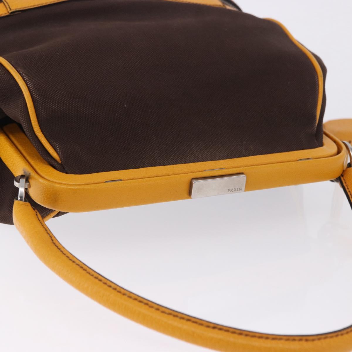 PRADA Hand Bag Leather Brown Yellow Auth 200351A