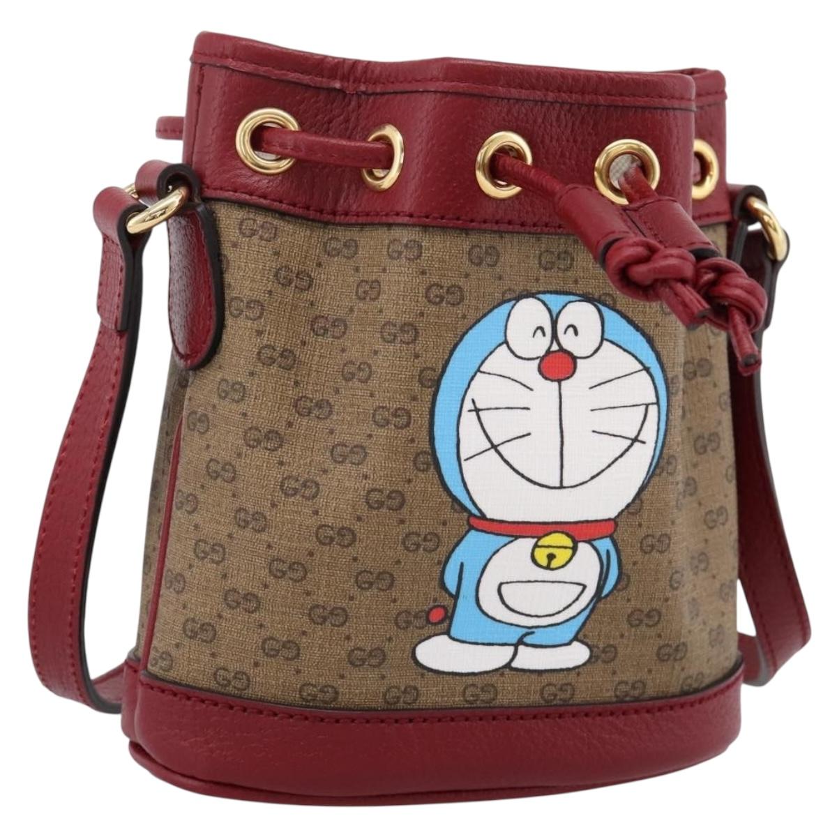 GUCCI Micro GG Doraemon Shoulder Bag 647801 Beige Gold Tone 647801 Auth 200352M