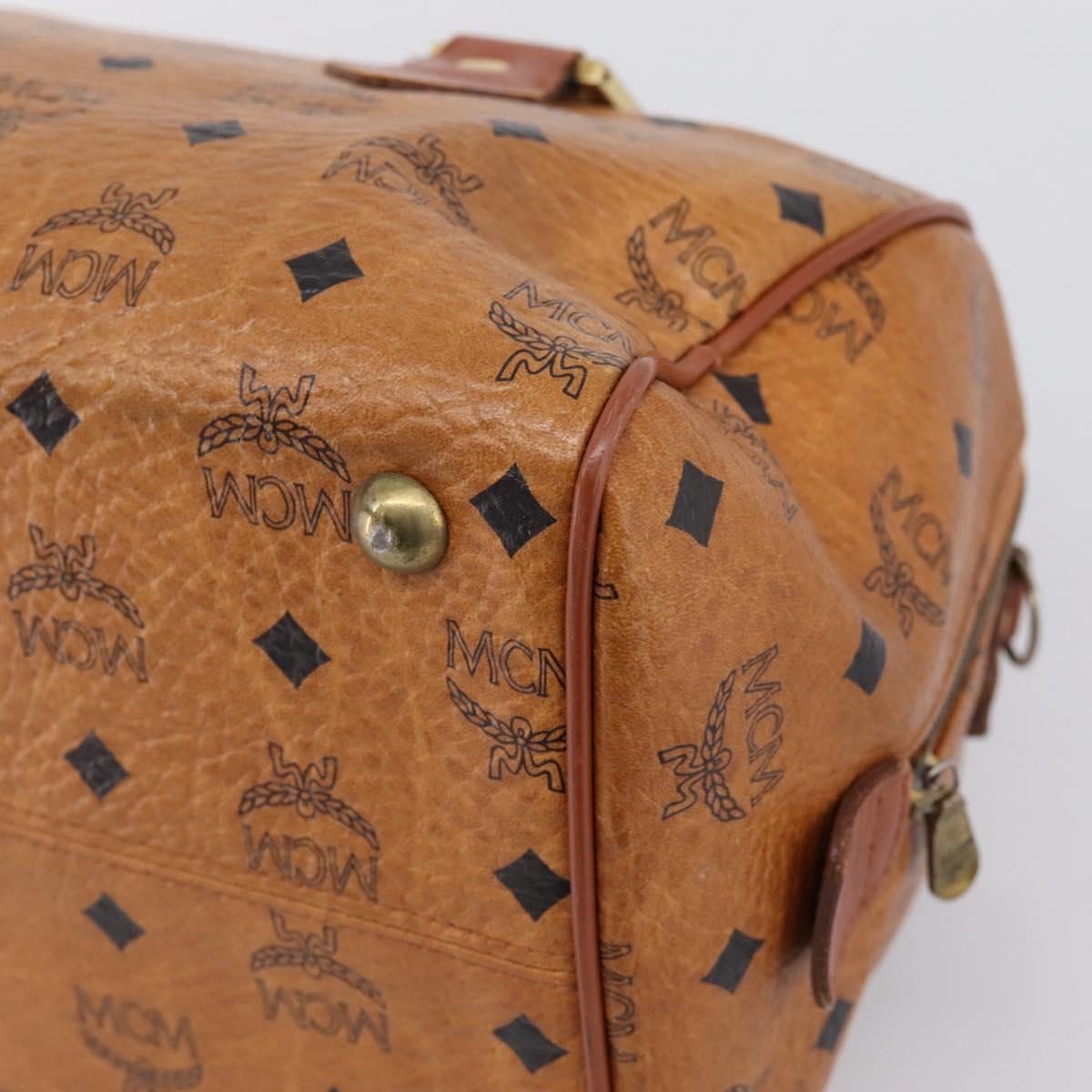 MCM Vicetos Hand Bag PVC Leather Brown Gold Tone Auth 200353