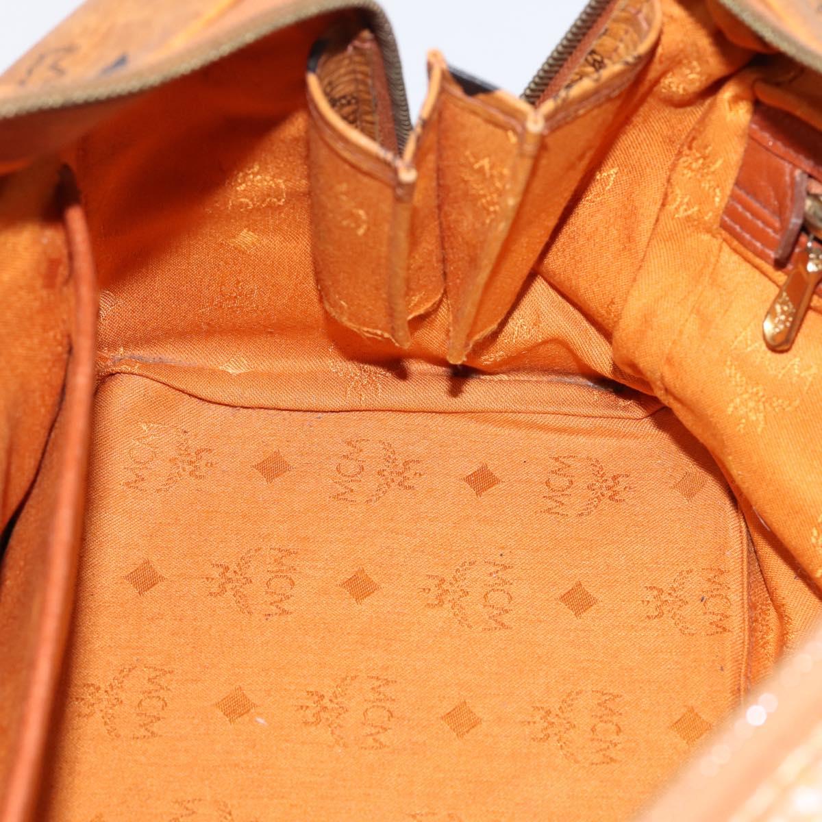 MCM Vicetos Hand Bag PVC Leather Brown Gold Tone Auth 200353