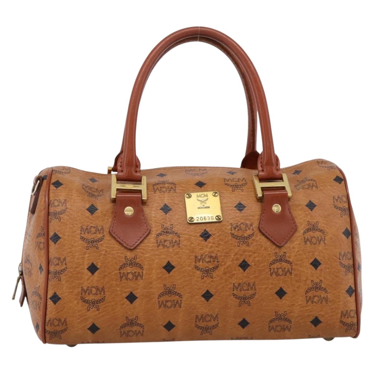MCM Vicetos Hand Bag PVC Leather Brown Gold Tone Auth 200353