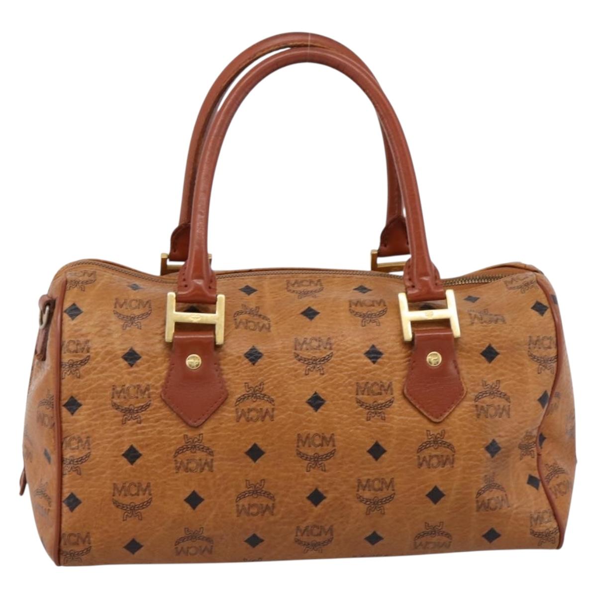 MCM Vicetos Hand Bag PVC Leather Brown Gold Tone Auth 200353