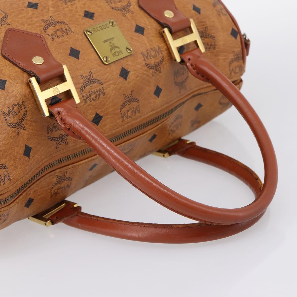 MCM Vicetos Hand Bag PVC Leather Brown Gold Tone Auth 200353
