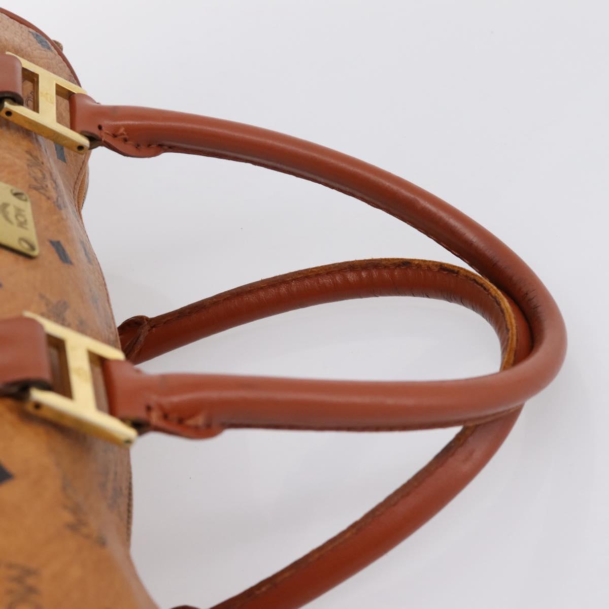 MCM Vicetos Hand Bag PVC Leather Brown Gold Tone Auth 200353