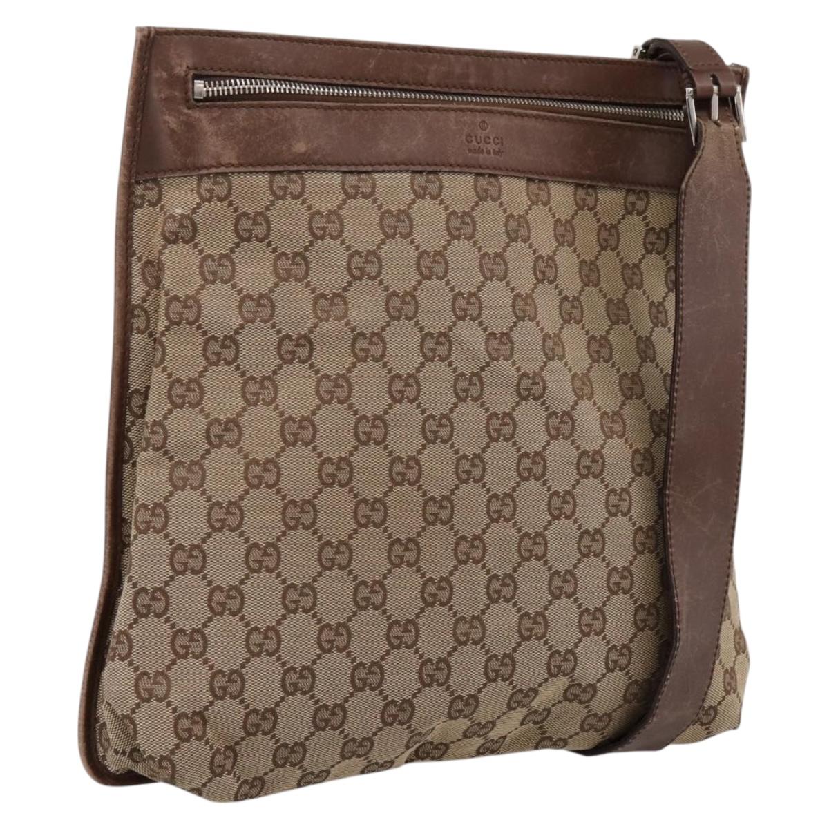 GUCCI GG Canvas Shoulder Bag Beige Silver 92560 Auth 200354
