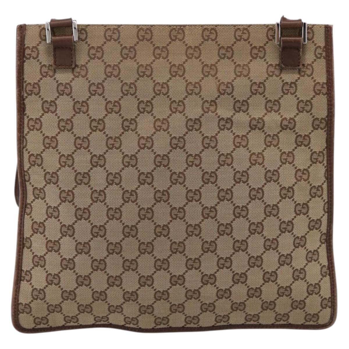 GUCCI GG Canvas Shoulder Bag Beige Silver 92560 Auth 200354