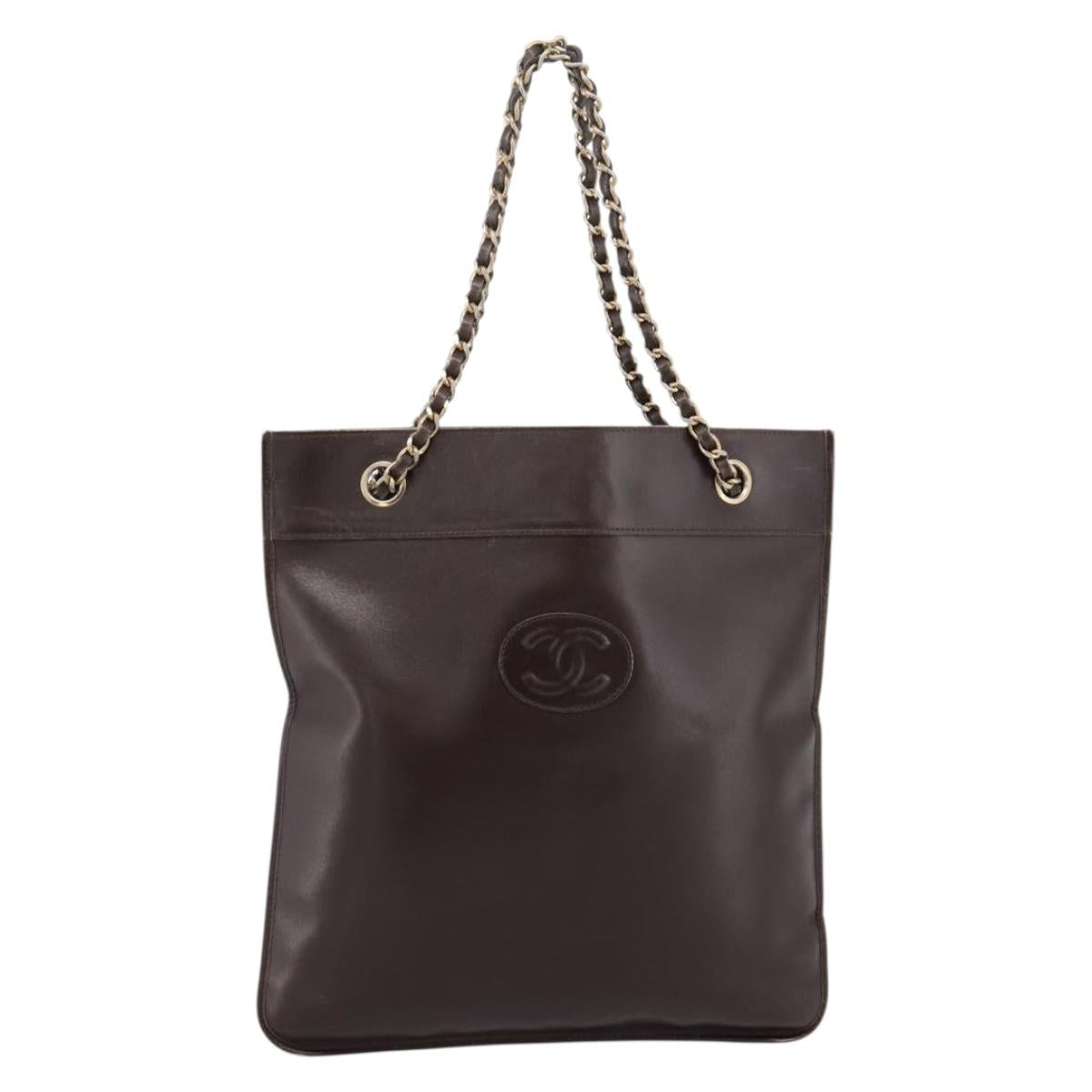CHANEL Chain Shoulder Bag Lamb Skin Brown Gold Tone CC Auth 200357