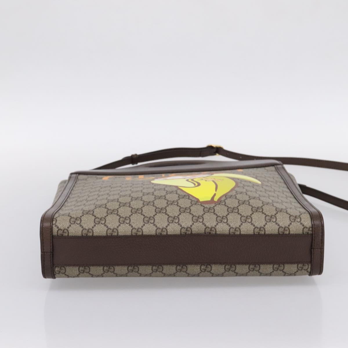 GUCCI GG Supreme Bananya Hand Bag PVC 2way Beige Gold Tone 703793 Auth 200361M