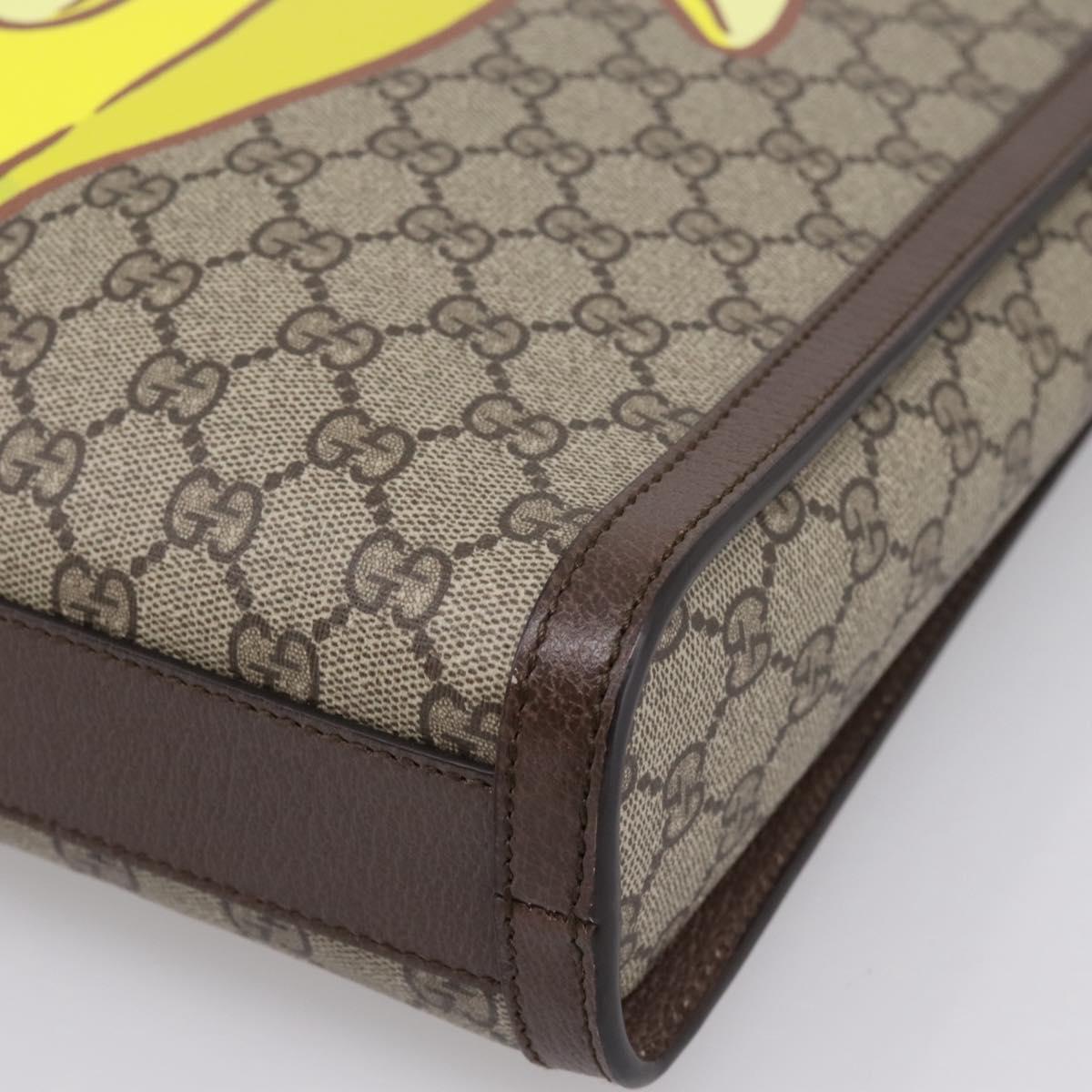GUCCI GG Supreme Bananya Hand Bag PVC 2way Beige Gold Tone 703793 Auth 200361M