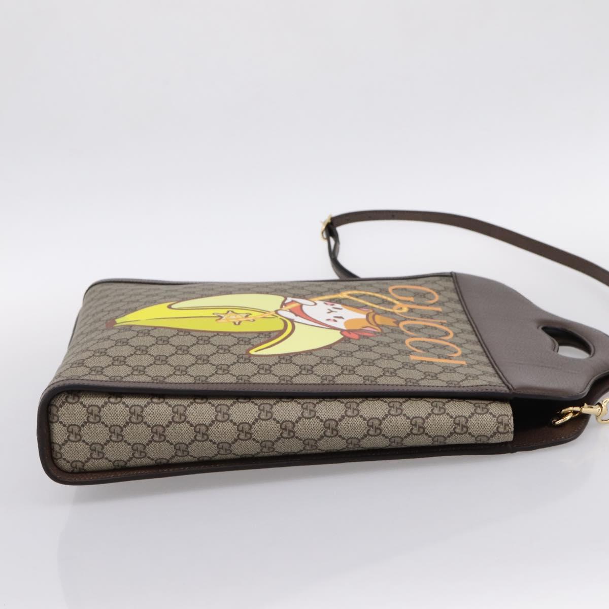 GUCCI GG Supreme Bananya Hand Bag PVC 2way Beige Gold Tone 703793 Auth 200361M