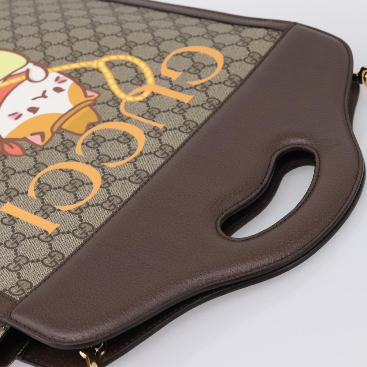 GUCCI GG Supreme Bananya Hand Bag PVC 2way Beige Gold Tone 703793 Auth 200361M