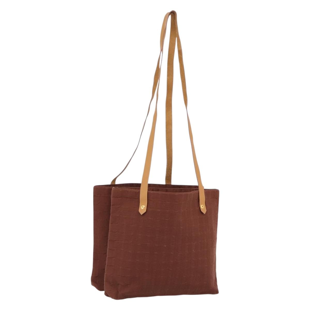 HERMES Amedaba Cabas Du Poche Shoulder Bag Canvas Brown Gold Tone Auth 200362A