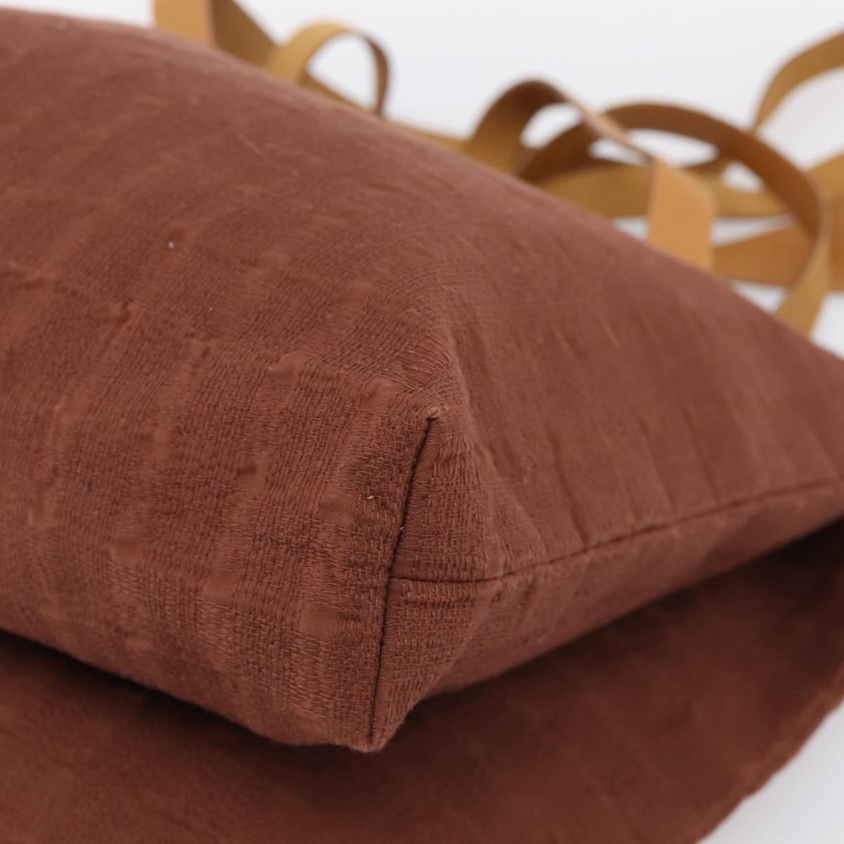 HERMES Amedaba Cabas Du Poche Shoulder Bag Canvas Brown Gold Tone Auth 200362A