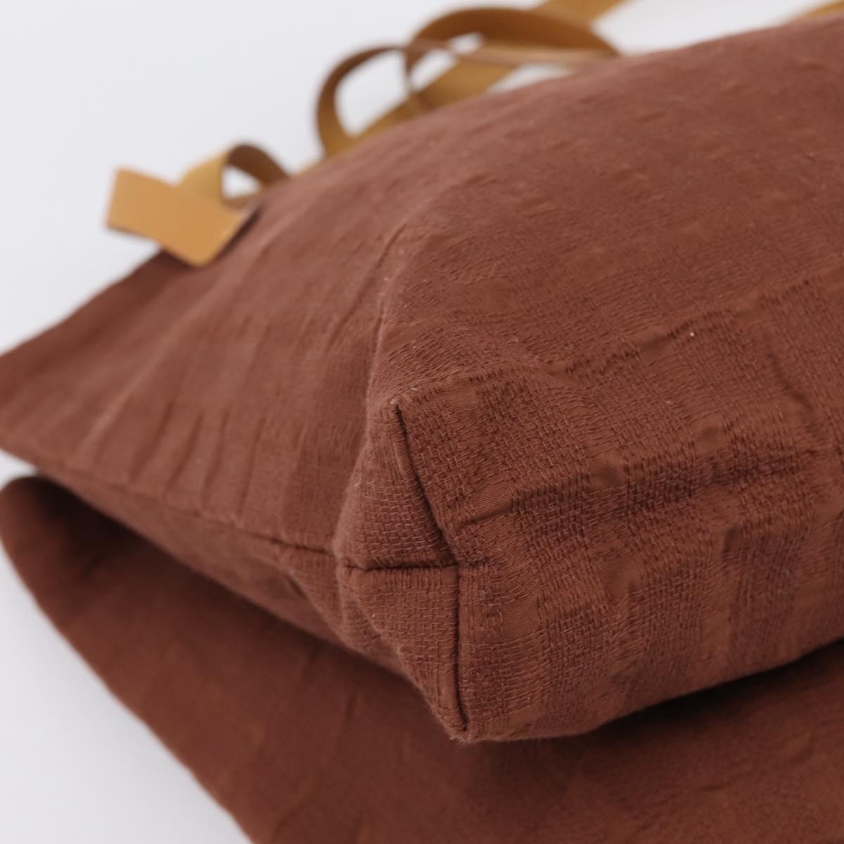 HERMES Amedaba Cabas Du Poche Shoulder Bag Canvas Brown Gold Tone Auth 200362A