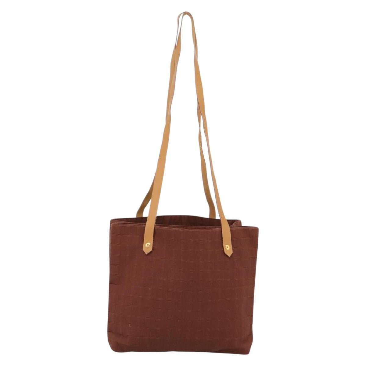 HERMES Amedaba Cabas Du Poche Shoulder Bag Canvas Brown Gold Tone Auth 200362A