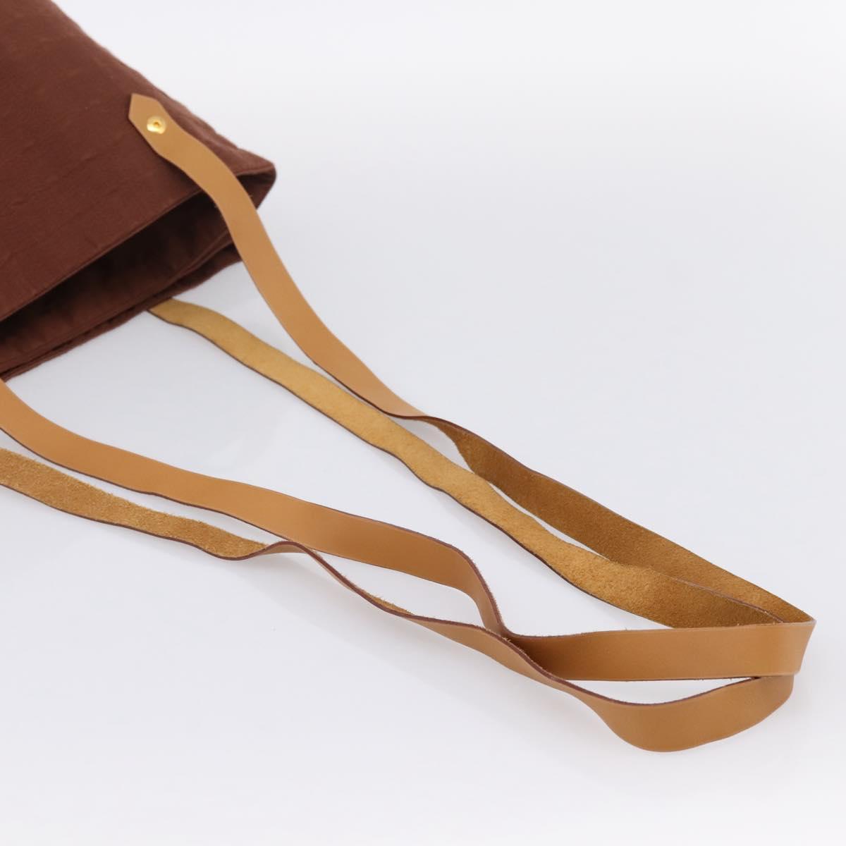 HERMES Amedaba Cabas Du Poche Shoulder Bag Canvas Brown Gold Tone Auth 200362A