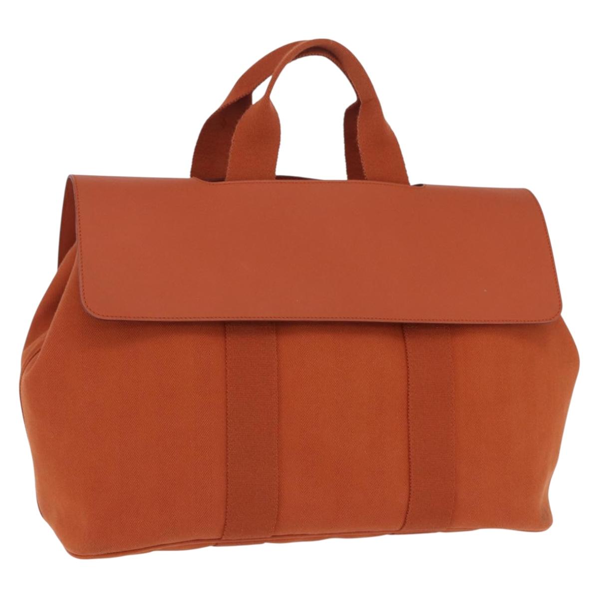 HERMES Valparaiso Hand Bag Canvas Orange Silver Auth 200363V
