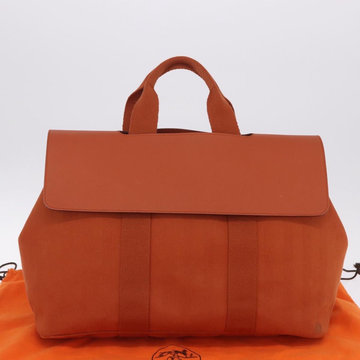 HERMES Valparaiso Hand Bag Canvas Orange Silver Auth 200363V