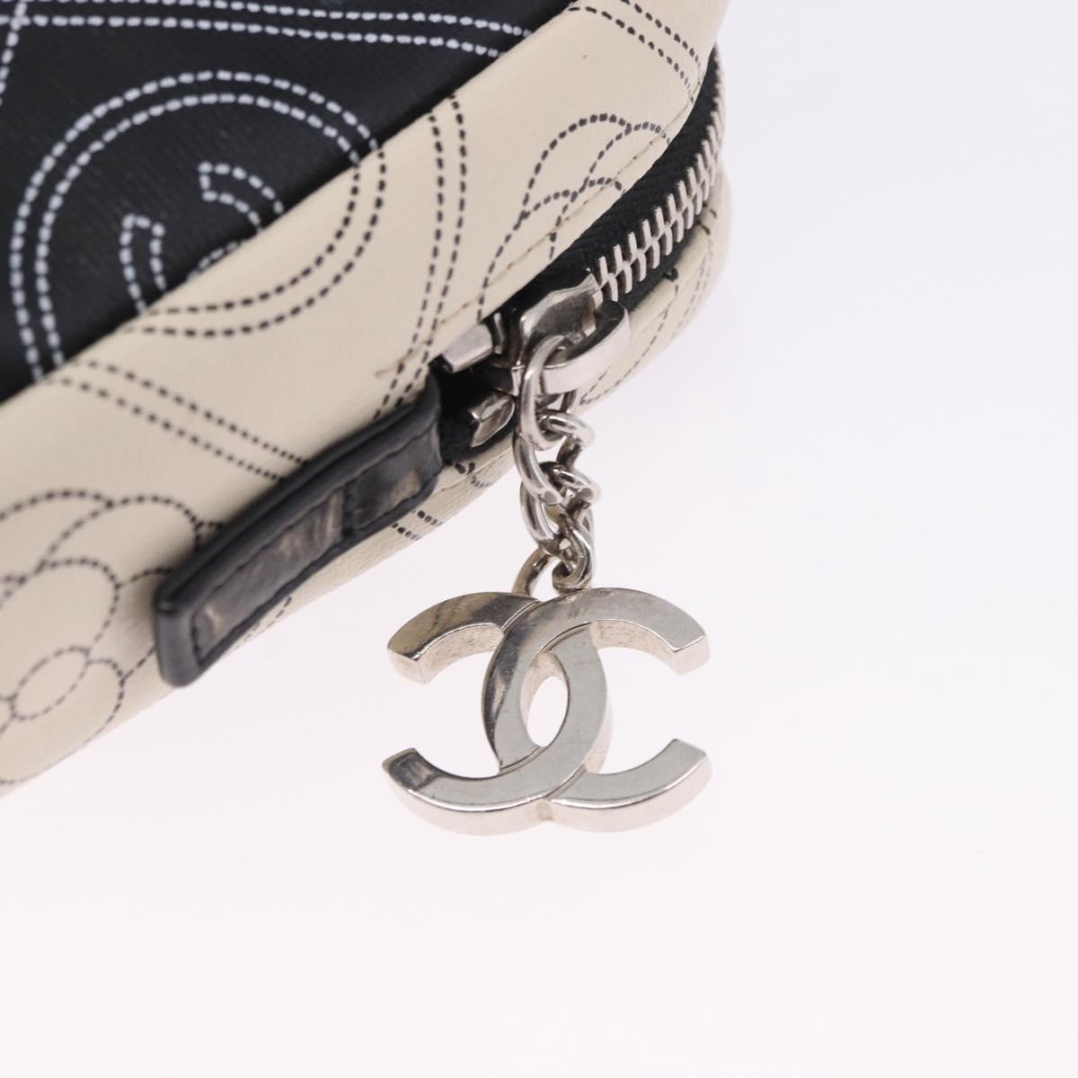 CHANEL Camelia Shoulder Bag Leather White Black CC Auth 200364SAM