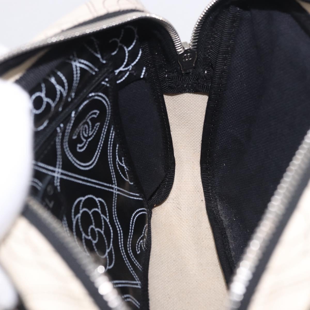 CHANEL Camelia Shoulder Bag Leather White Black CC Auth 200364SAM