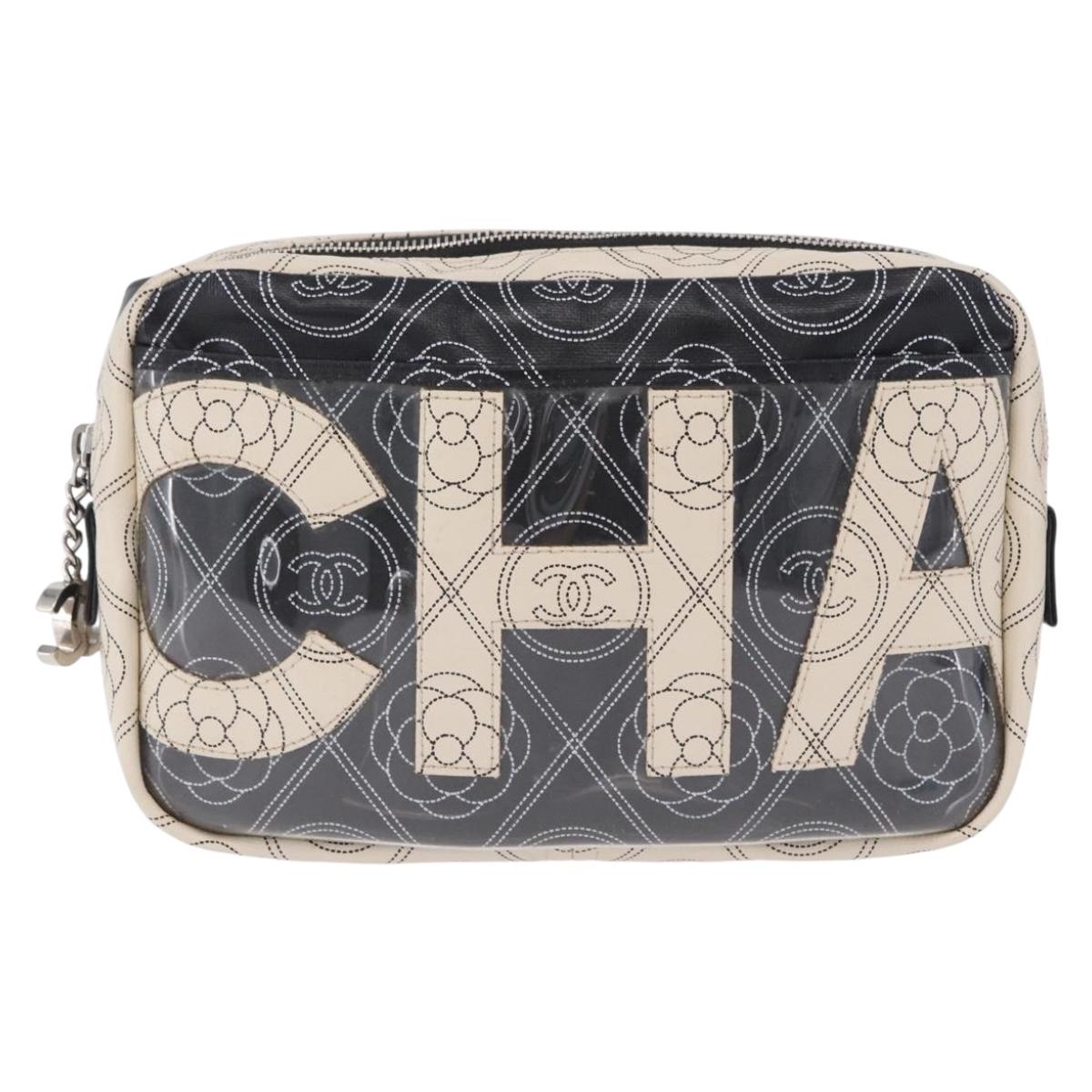 CHANEL Camelia Shoulder Bag Leather White Black CC Auth 200364SAM