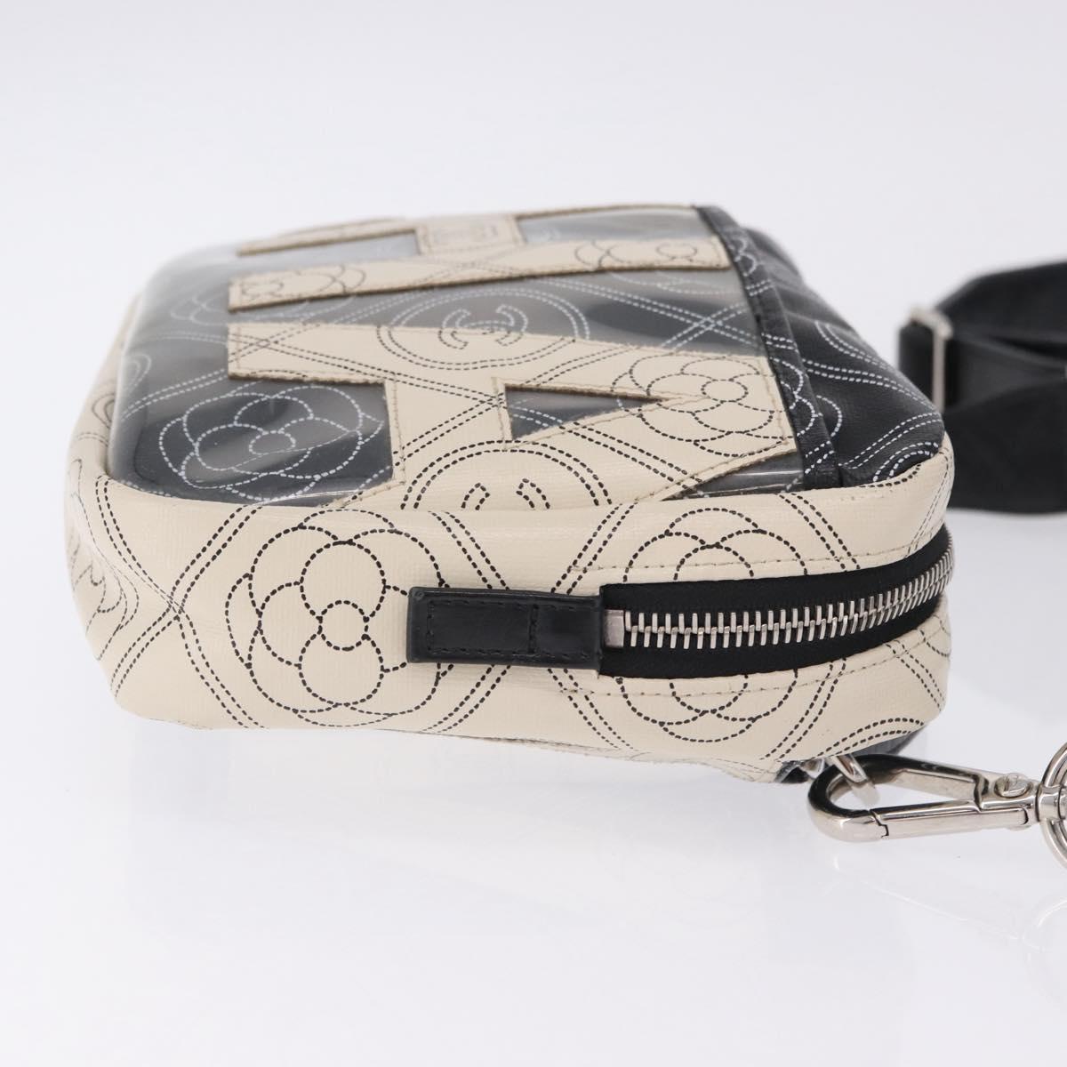 CHANEL Camelia Shoulder Bag Leather White Black CC Auth 200364SAM