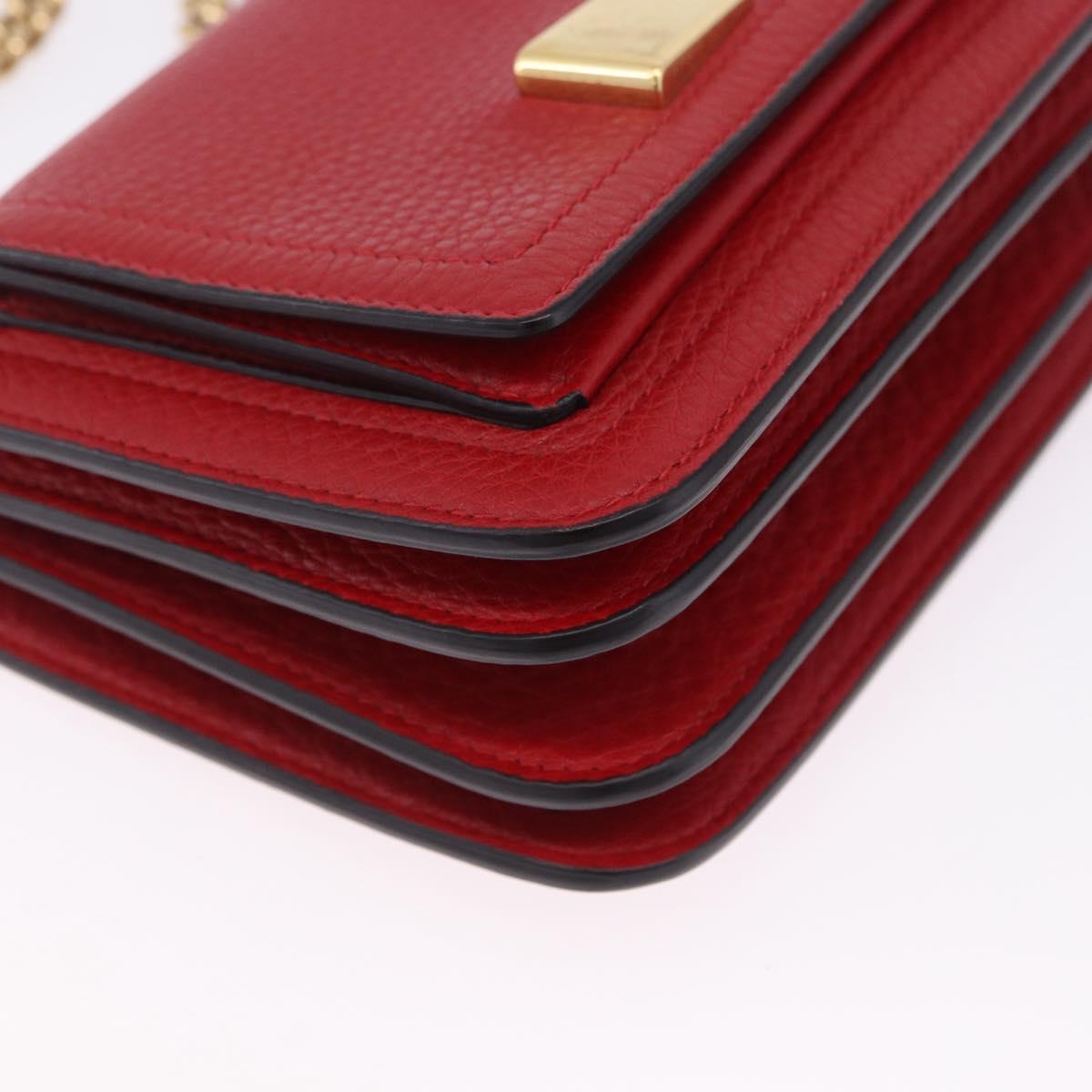 Salvatore Ferragamo Chain Shoulder Bag Leather Red Gold Tone Auth 200367A