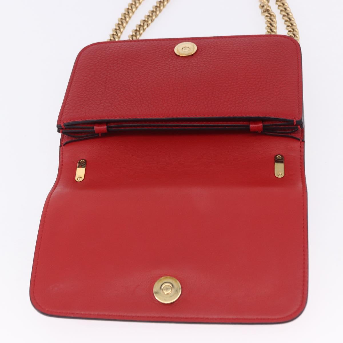 Salvatore Ferragamo Chain Shoulder Bag Leather Red Gold Tone Auth 200367A