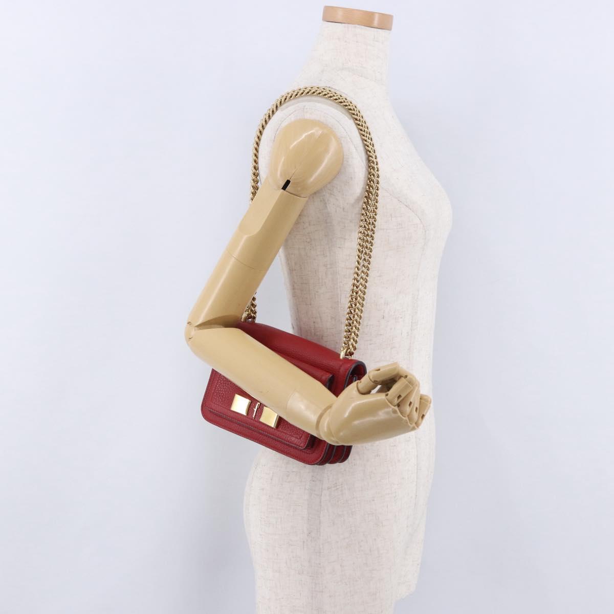 Salvatore Ferragamo Chain Shoulder Bag Leather Red Gold Tone Auth 200367A
