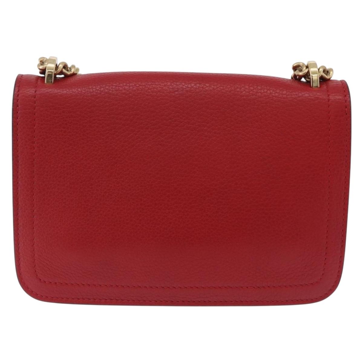 Salvatore Ferragamo Chain Shoulder Bag Leather Red Gold Tone Auth 200367A