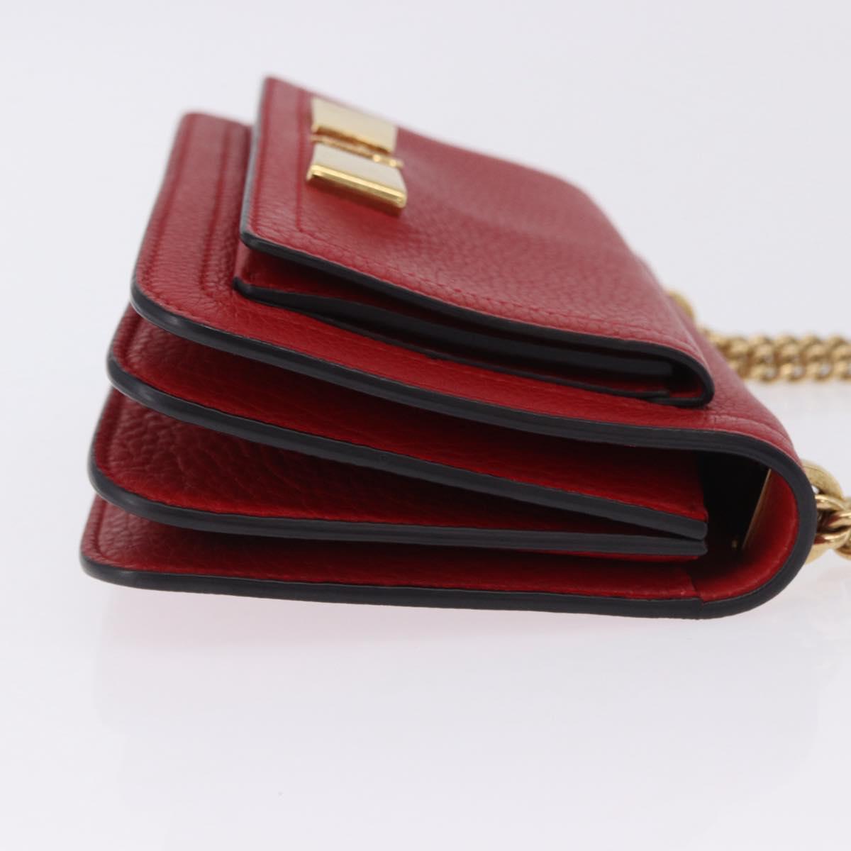 Salvatore Ferragamo Chain Shoulder Bag Leather Red Gold Tone Auth 200367A