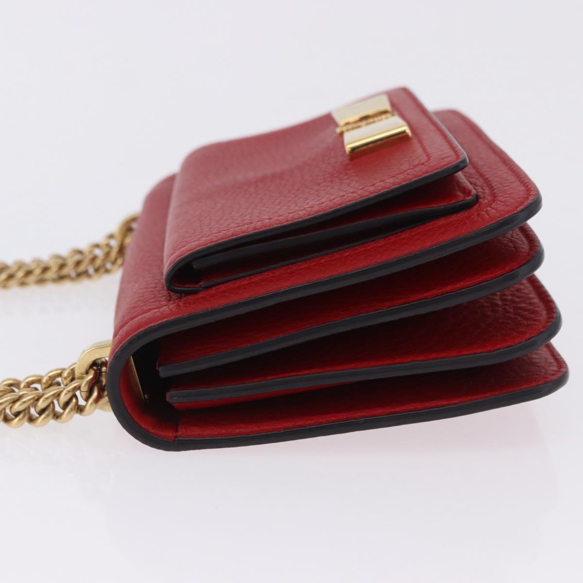 Salvatore Ferragamo Chain Shoulder Bag Leather Red Gold Tone Auth 200367A