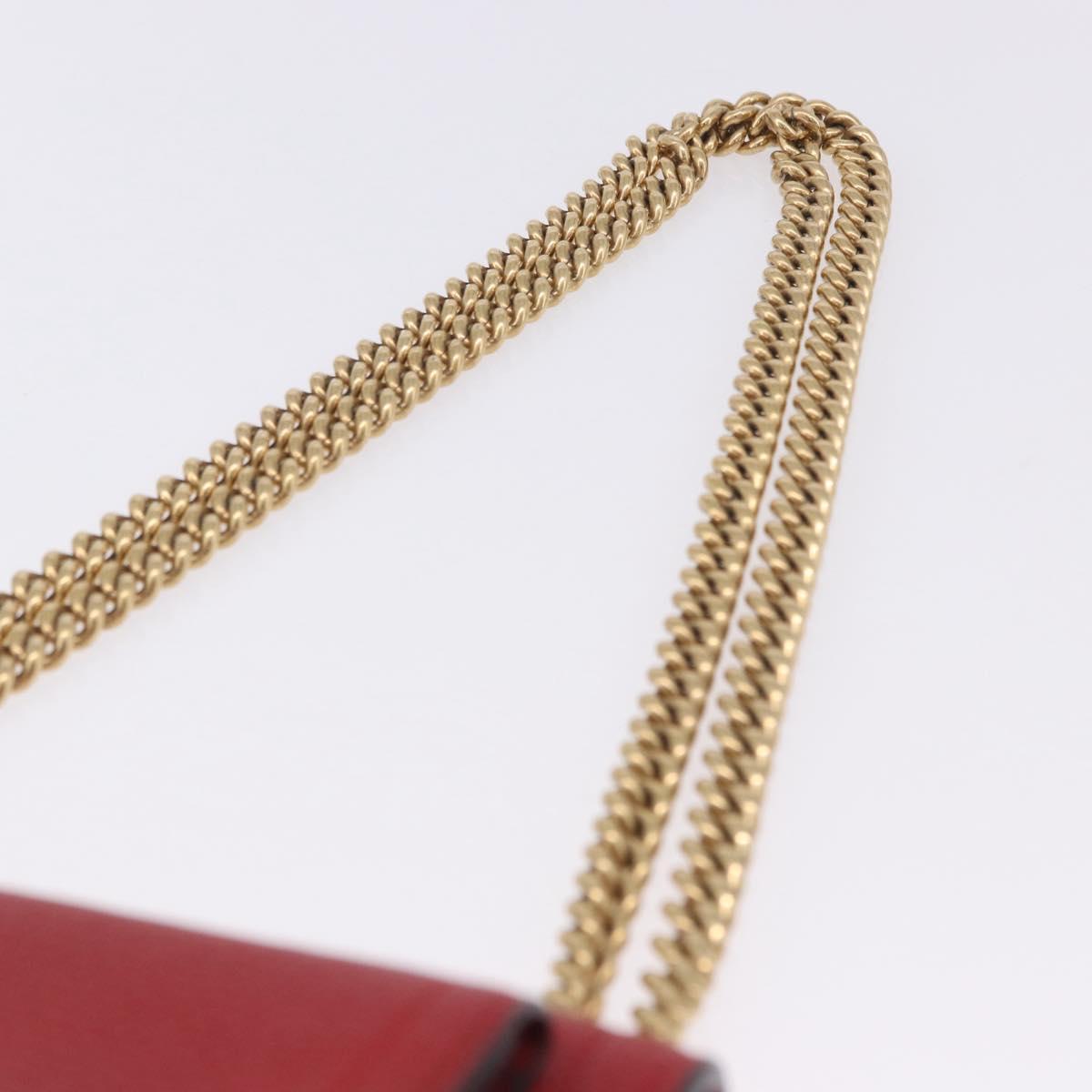 Salvatore Ferragamo Chain Shoulder Bag Leather Red Gold Tone Auth 200367A