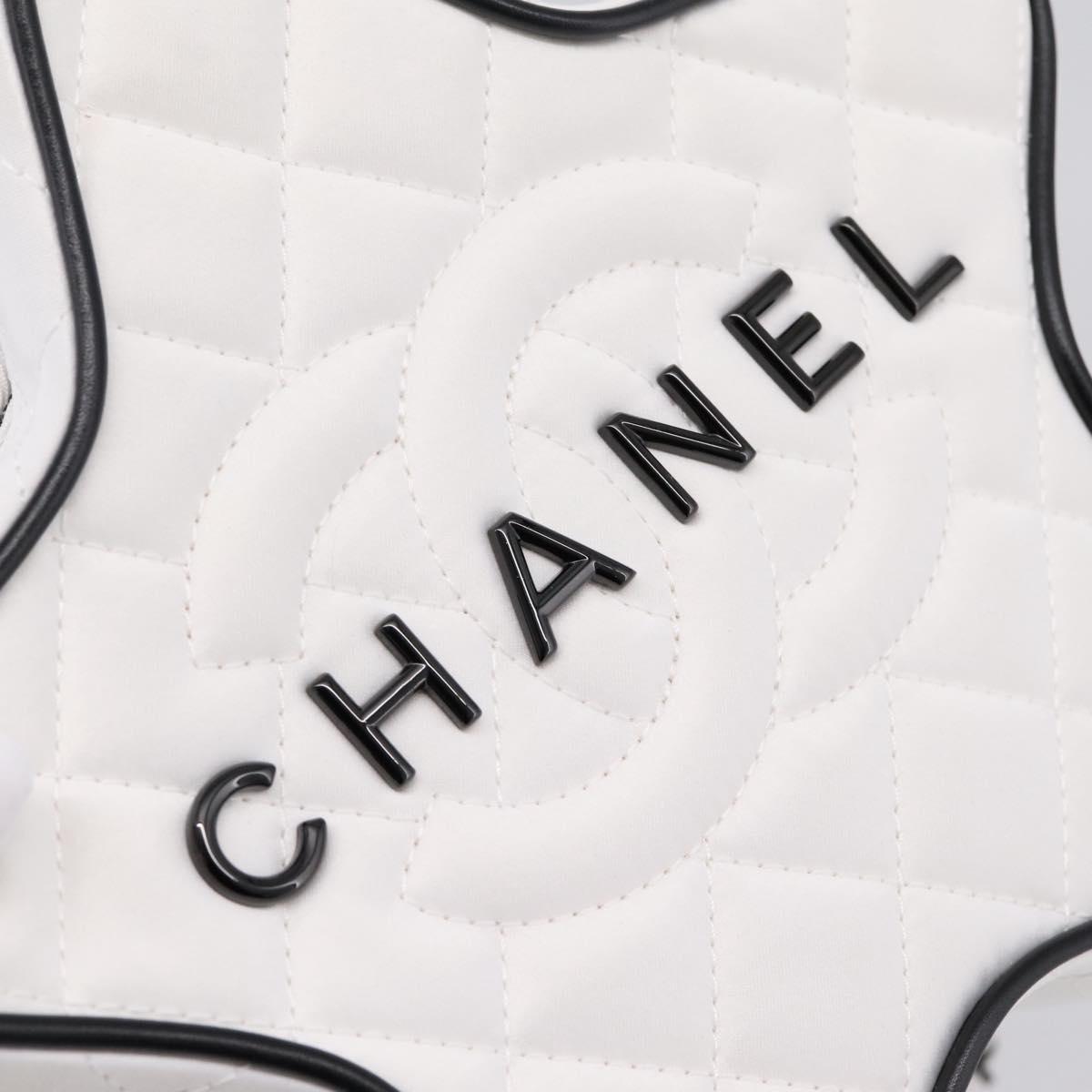 CHANEL Star Shaped Matelasse Chain Shoulder Bag Satin White Black Auth 200368SM