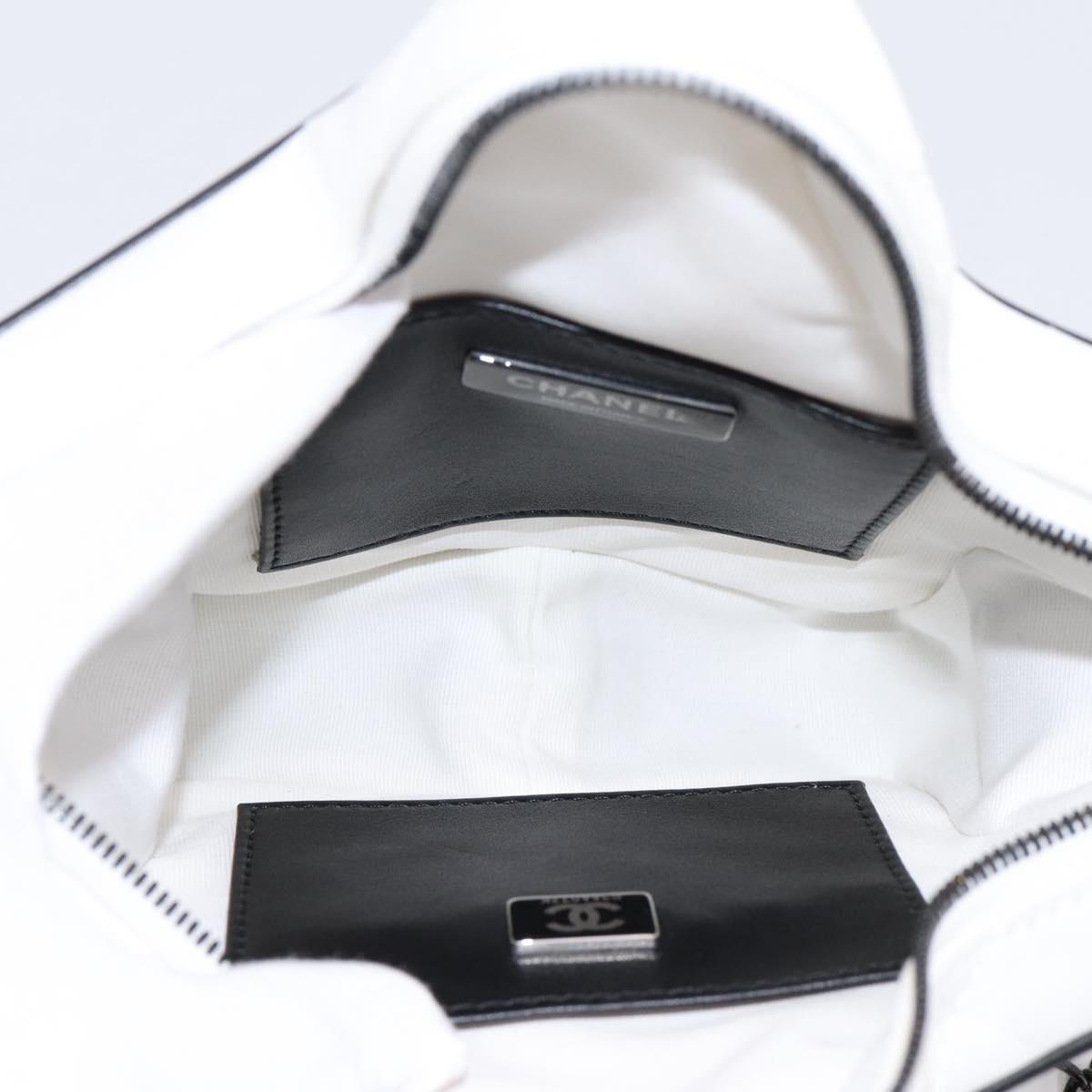 CHANEL Star Shaped Matelasse Chain Shoulder Bag Satin White Black Auth 200368SM