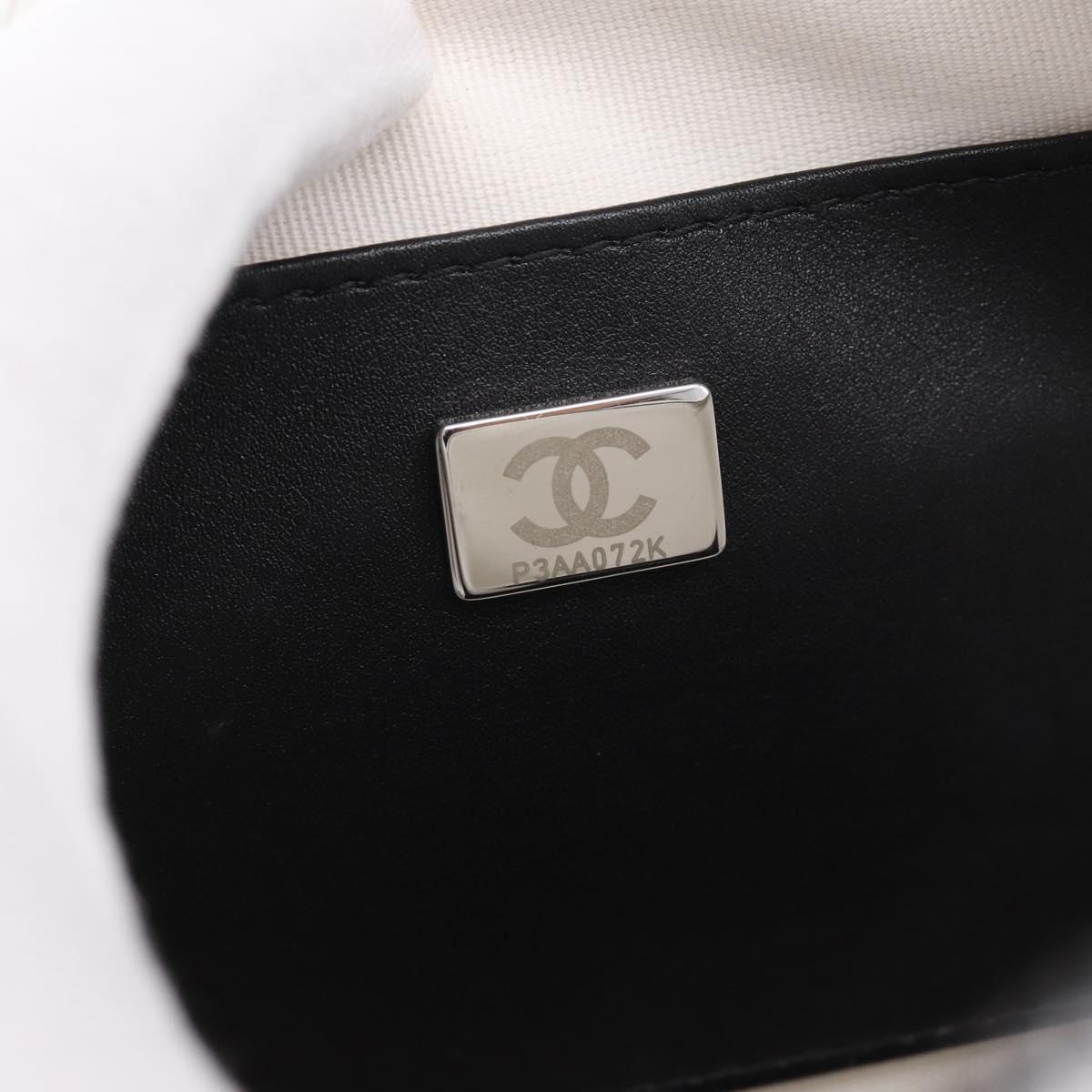 CHANEL Star Shaped Matelasse Chain Shoulder Bag Satin White Black Auth 200368SM