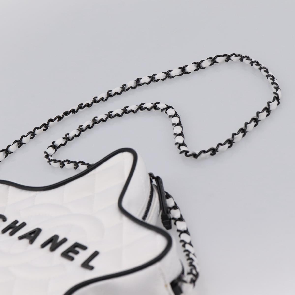 CHANEL Star Shaped Matelasse Chain Shoulder Bag Satin White Black Auth 200368SM