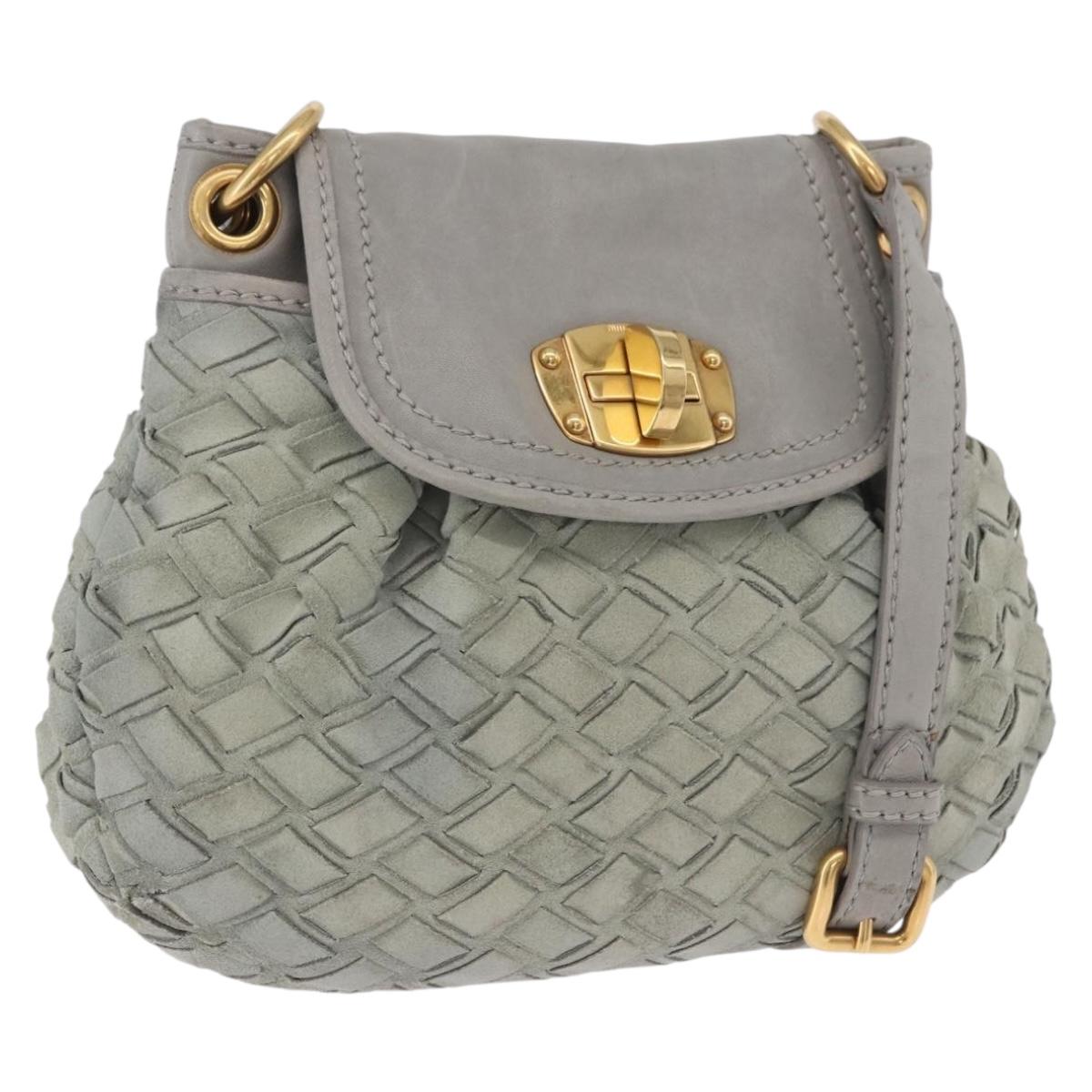 Miu Miu Shoulder Bag Suede Gray Gold Tone Auth 200371A
